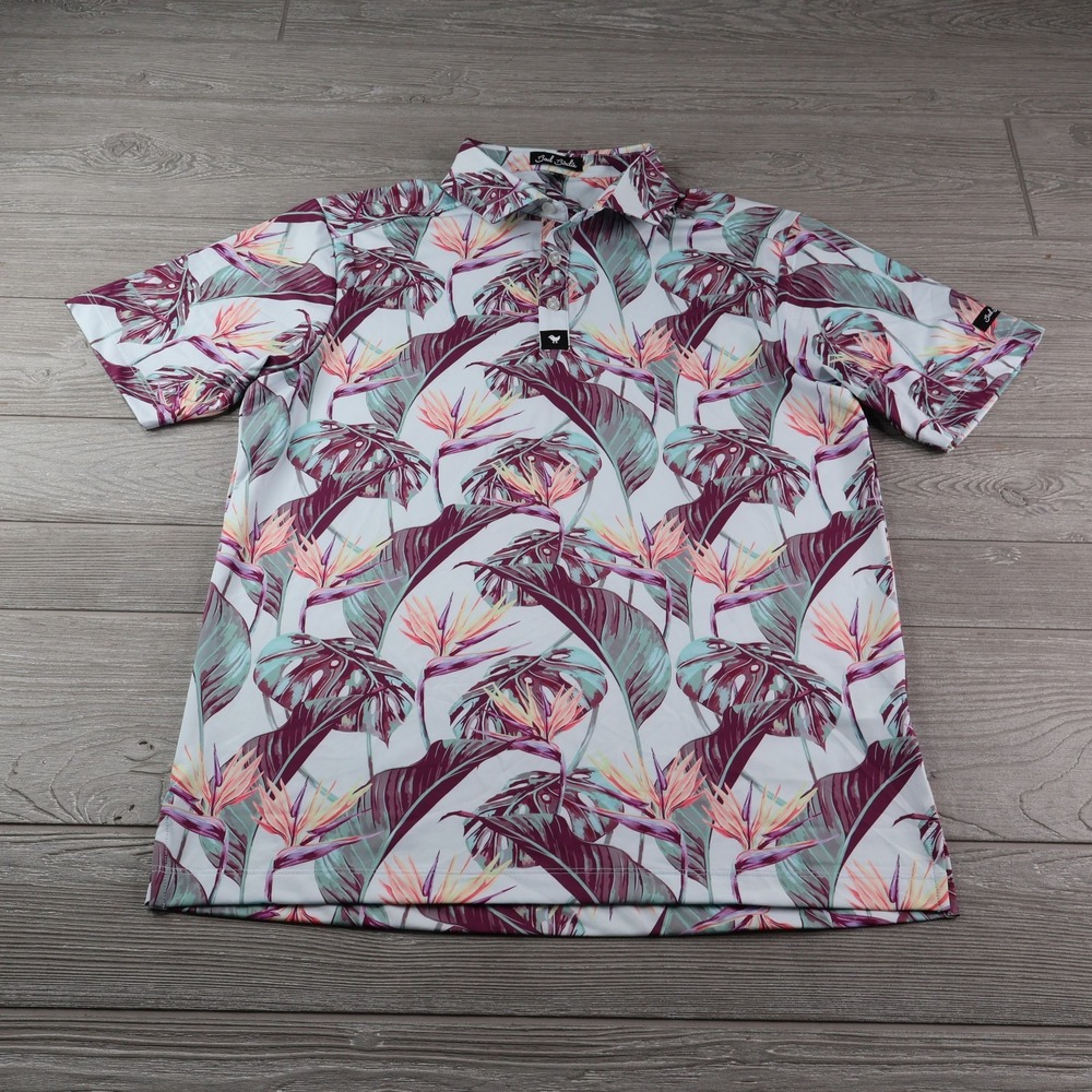 Bad Birdie Tropical Leaf All Over Print Performance Golf Polo Men's S